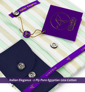 Tuscany- Mint Green & Beige Stripe- Navy Collar