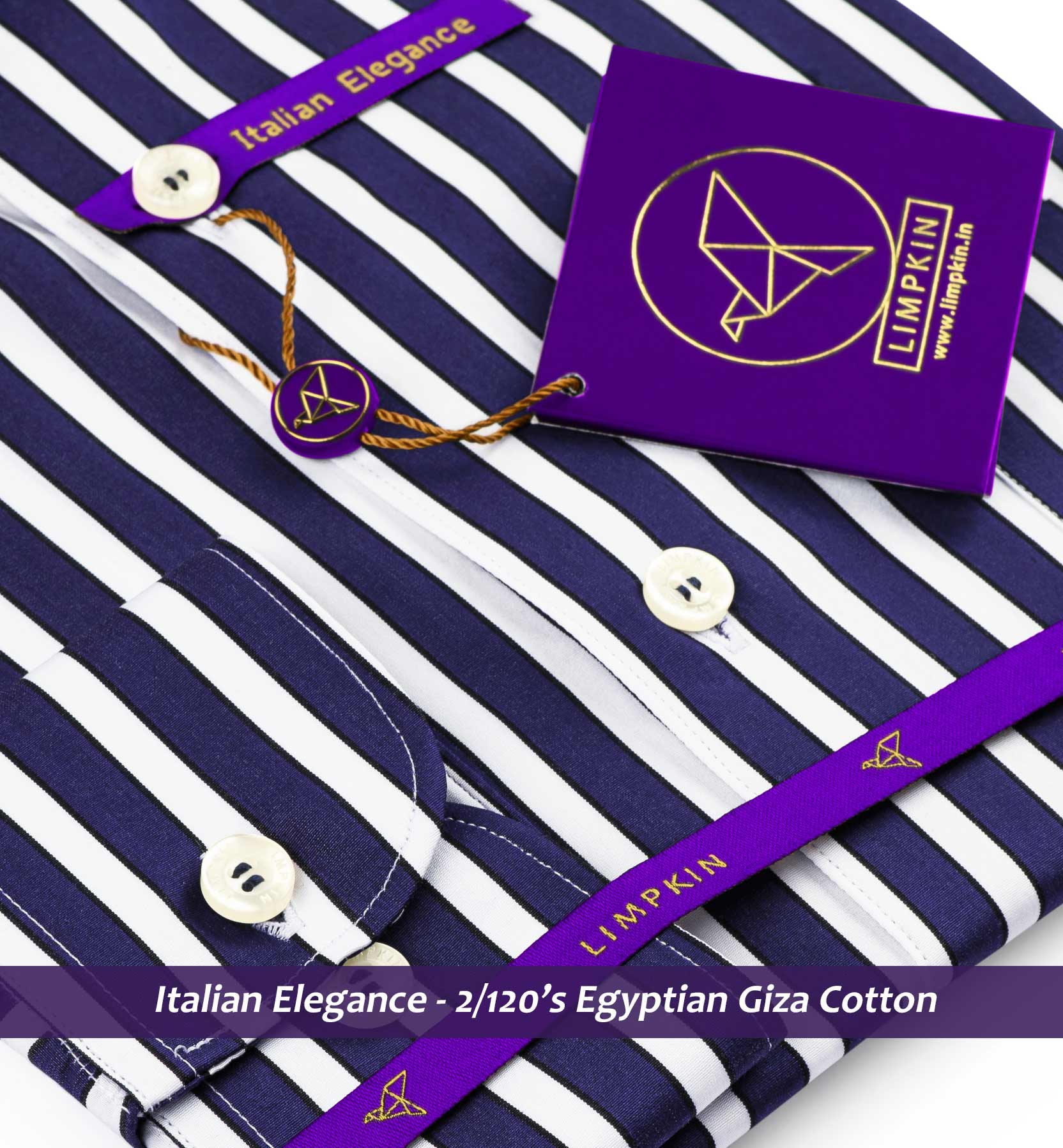 Manhattan- Navy & White Stripe- 2/120 Egyptian Giza Cotton