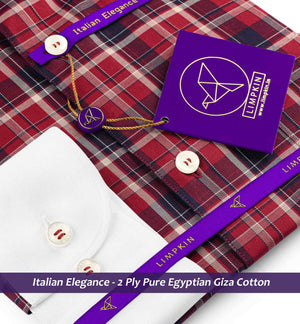 Nostrand- Navy & Burgundy Check- White Button Down Collar