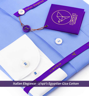 Wembley- The Best Azure Blue- White Collar- 2/140 Egyptian Giza Cotton-  Delivery from 5th May