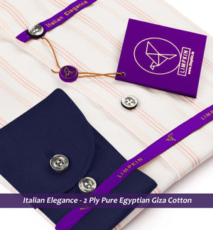 Houston- Carnation Pink Stripe- Navy Collar- 2 Ply Egyptian Giza Cotton- Delivery from 24th Aug