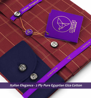 Huesca- Burgundy & Beige Check- Navy Collar