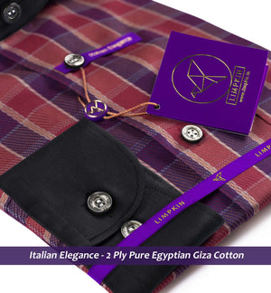 Amiens- Burgundy & Beige Check- Black Collar