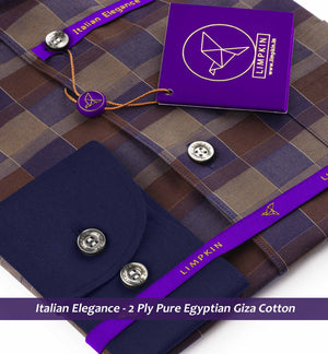 Glasgow- Navy & Caramel Brown Check- Navy Collar