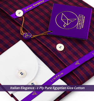 Lisbon- Burgundy & Navy Check- White Collar