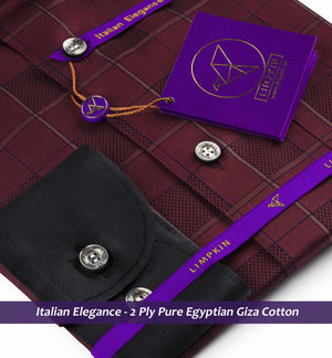 Portugal- Burgundy & Olive Check- Black Collar