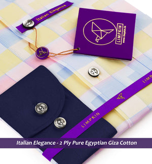 Portugal- Daffodil Yellow & Pink Check- Navy Collar