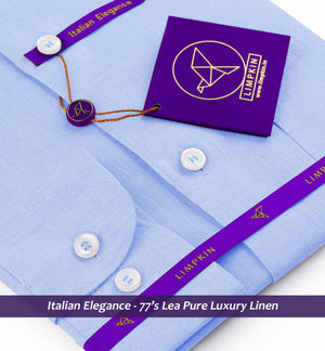 Amalfi- Azure Blue Linen- Mandarin Collar- 77's Lea Pure Luxury Linen