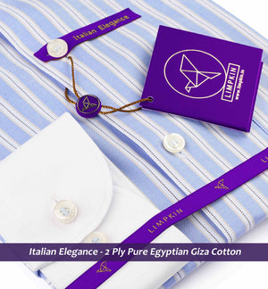 Coronado- Azure Blue & Navy Stripe- White Collar