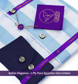 Berkeley- Cerulean Blue & Turquoise Check- Navy Collar