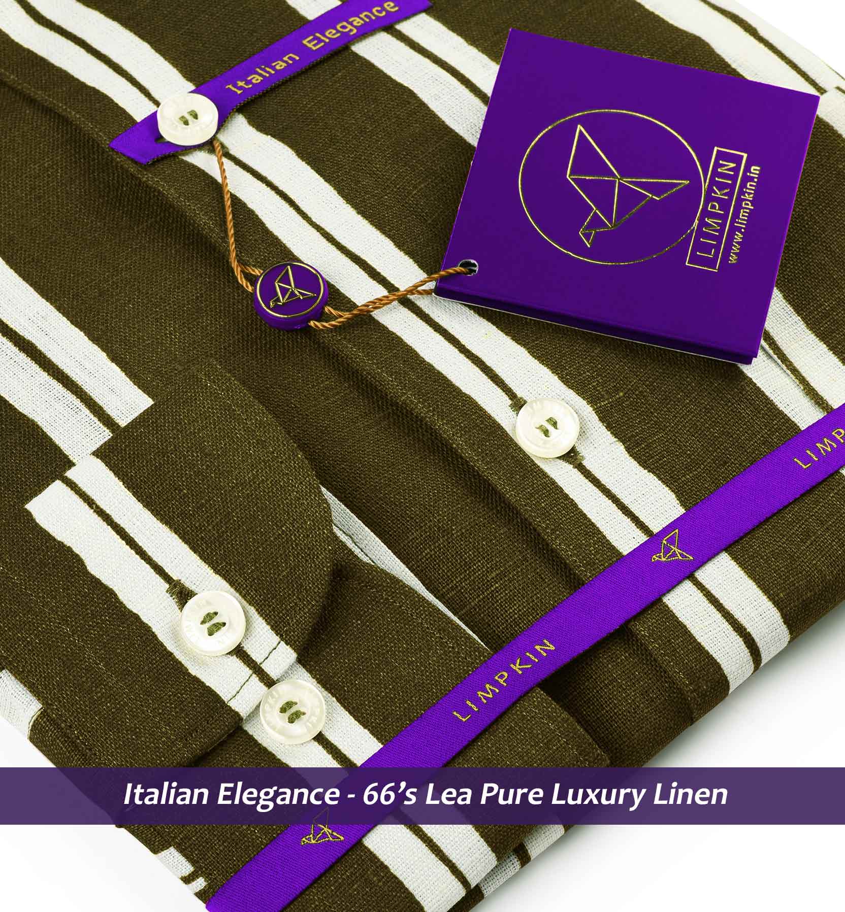 Antibes- Moss Green & White Printed Stripe