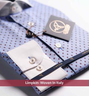 Florence- Azure Blue & Burgundy Print- White Collar