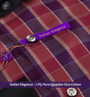 Amiens- Burgundy & Beige Check- Black Collar