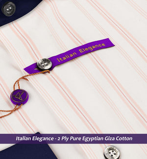 Houston- Carnation Pink Stripe- Navy Collar- 2 Ply Egyptian Giza Cotton- Delivery from 24th Aug