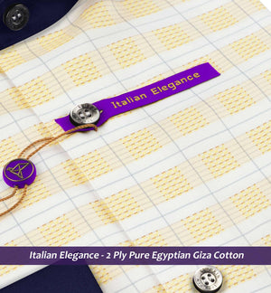 Cyprus- Amber Yellow & Ivory Stripe- Navy Collar