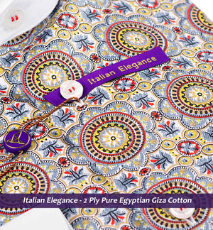 Toulouse- Grey & Burgundy Print- White Collar