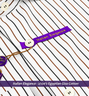 Houston- Navy & Light Brown Stripe- 2/120 Egyptian Giza Cotton