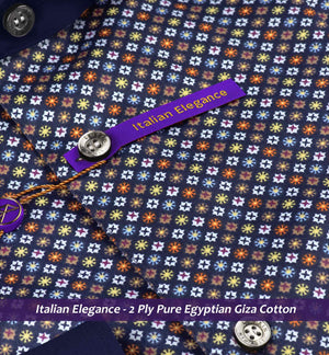 Syracuse- Navy Blue & Orange Print- Navy Collar