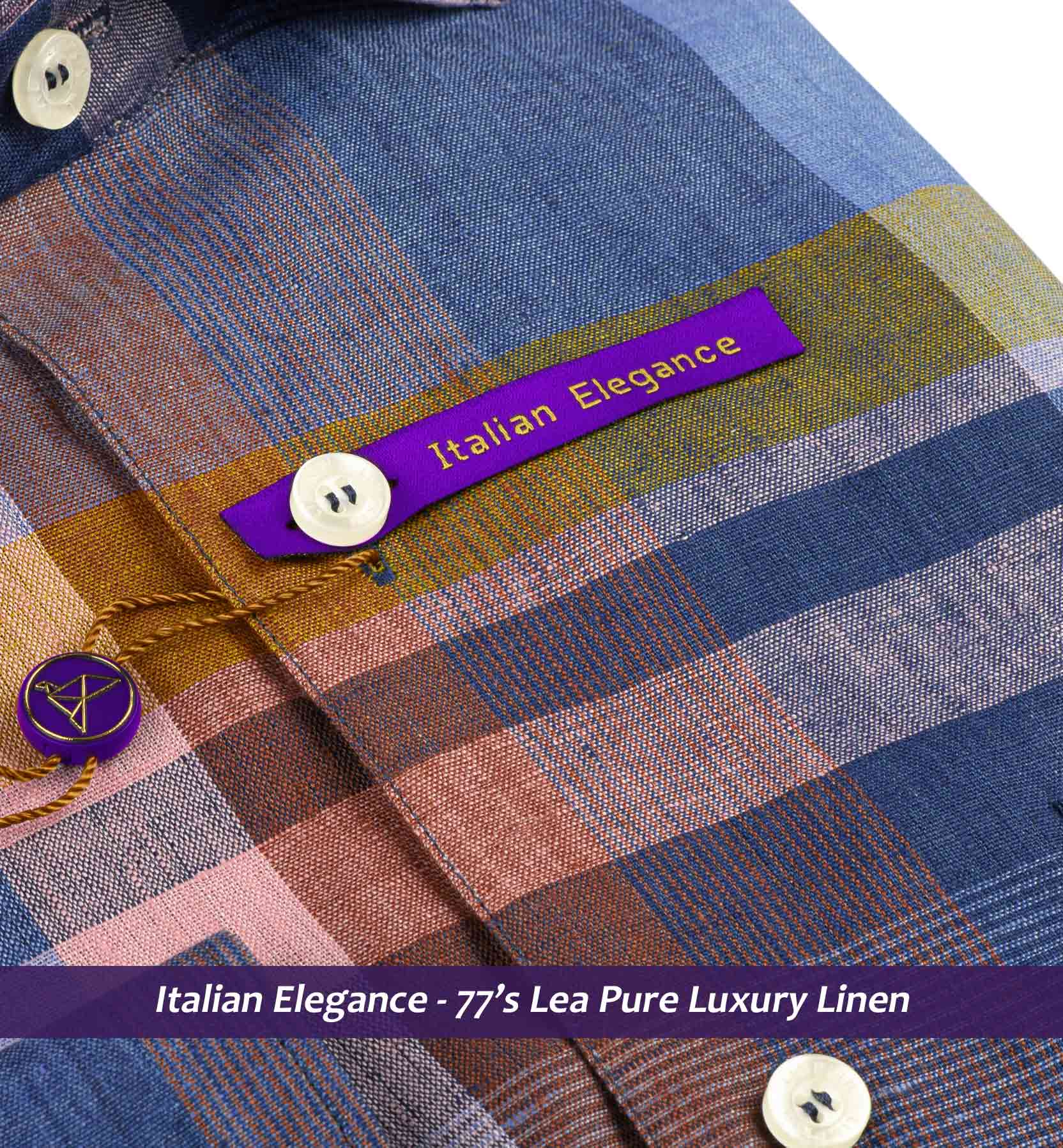 Brisbane- Navy & Orange Check Linen- 77's Lea Pure Luxury Linen
