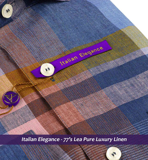 Brisbane- Navy & Orange Check Linen- 77's Lea Pure Luxury Linen