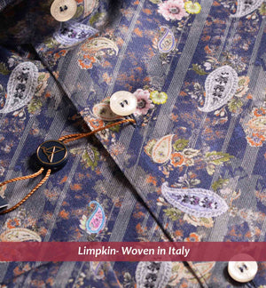 Portofino- Navy & Lilac Paisley Print