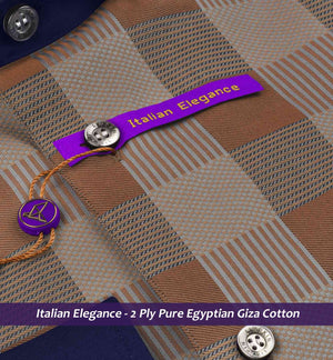 Rochelle- Caramel Brown & Navy Check- Navy Collar