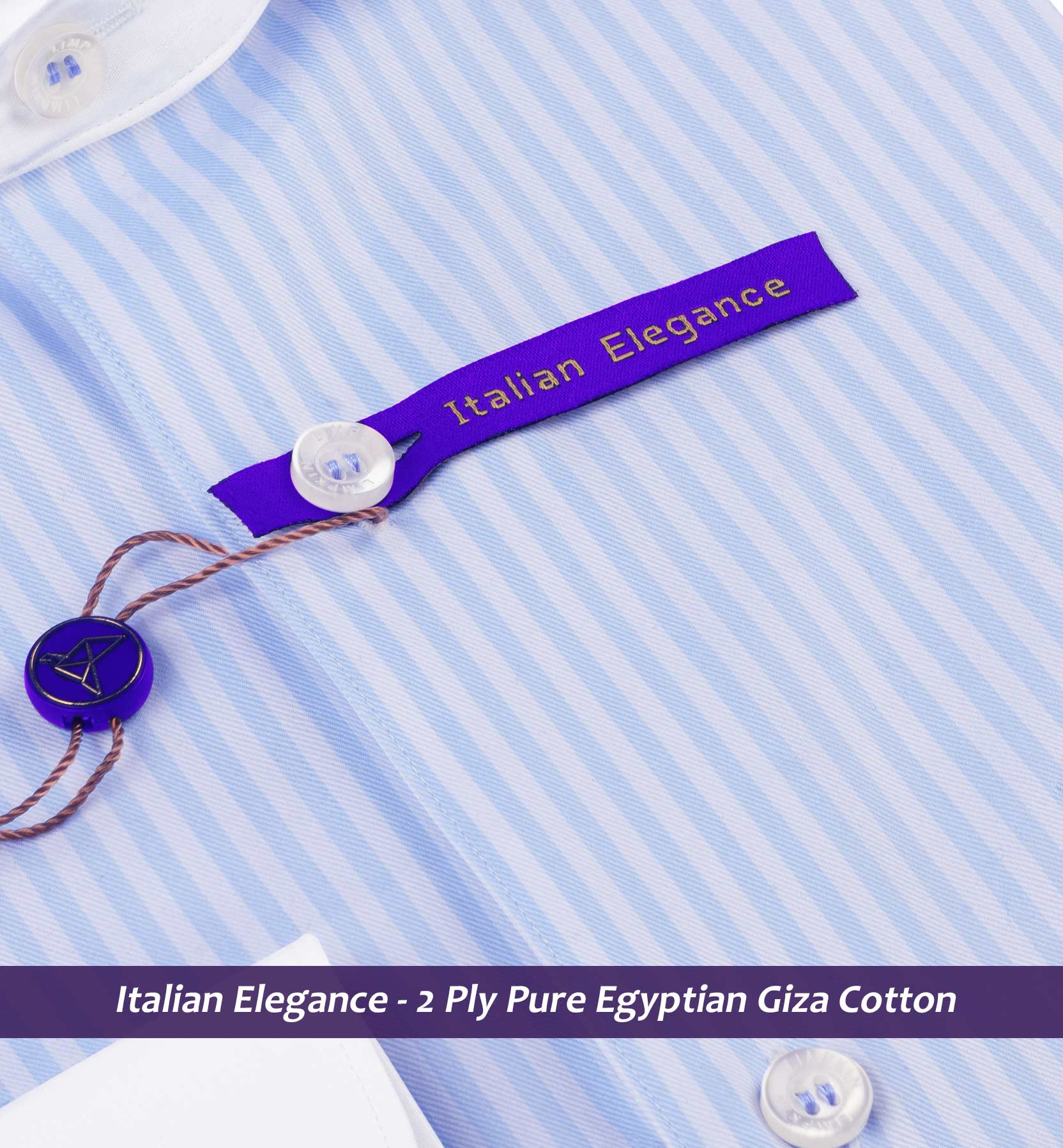 Romania- Azure Blue & White Stripe- White Collar