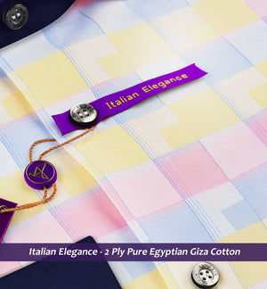 Portugal- Daffodil Yellow & Pink Check- Navy Collar