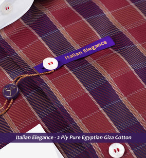 Armenia- Burgundy & Beige Check- White Collar