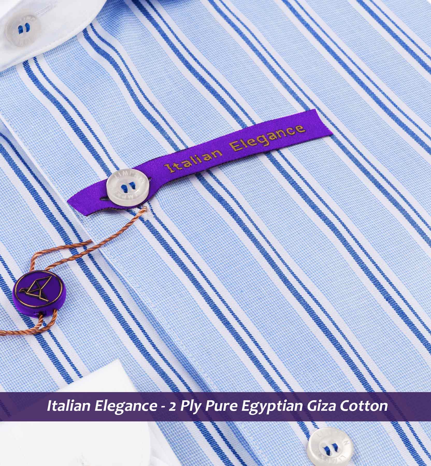 Elmira- Azure Blue & White Stripe- White Collar