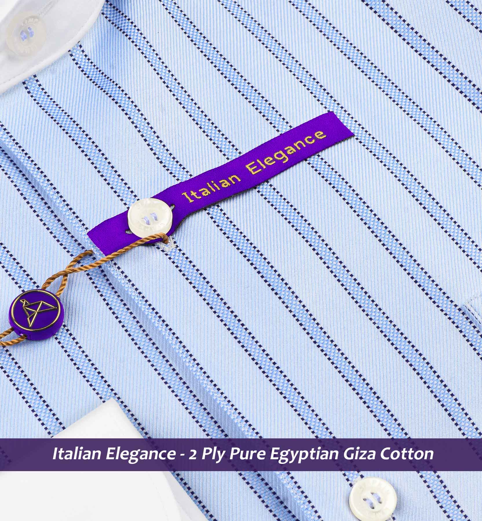 Milano- Azure Blue & Navy Stripe- White Collar