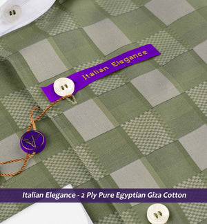 Legnano- Moss Green & Beige Check- White Collar