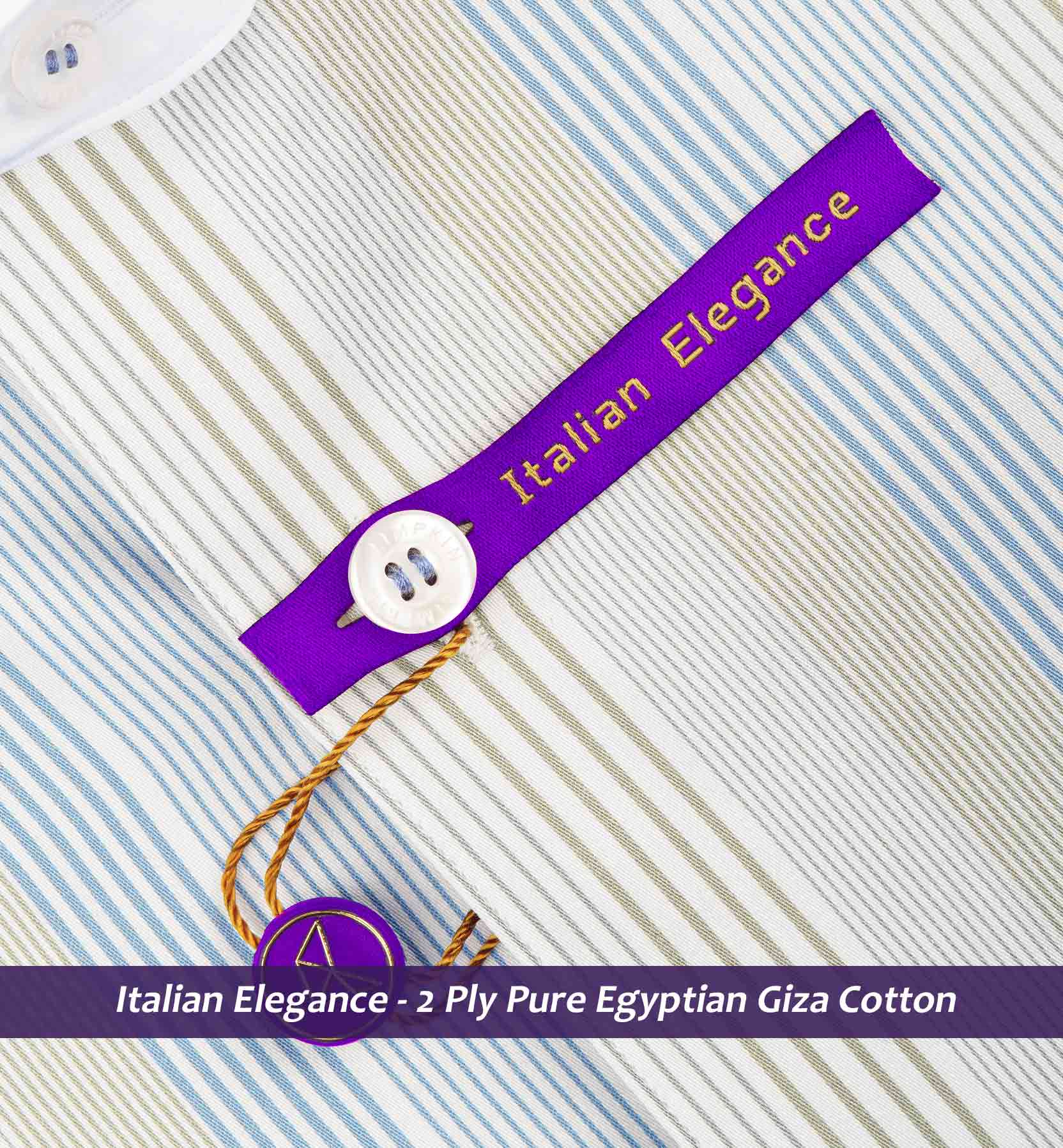 Estonia- Cerulean Blue & Beige Stripe- White Collar