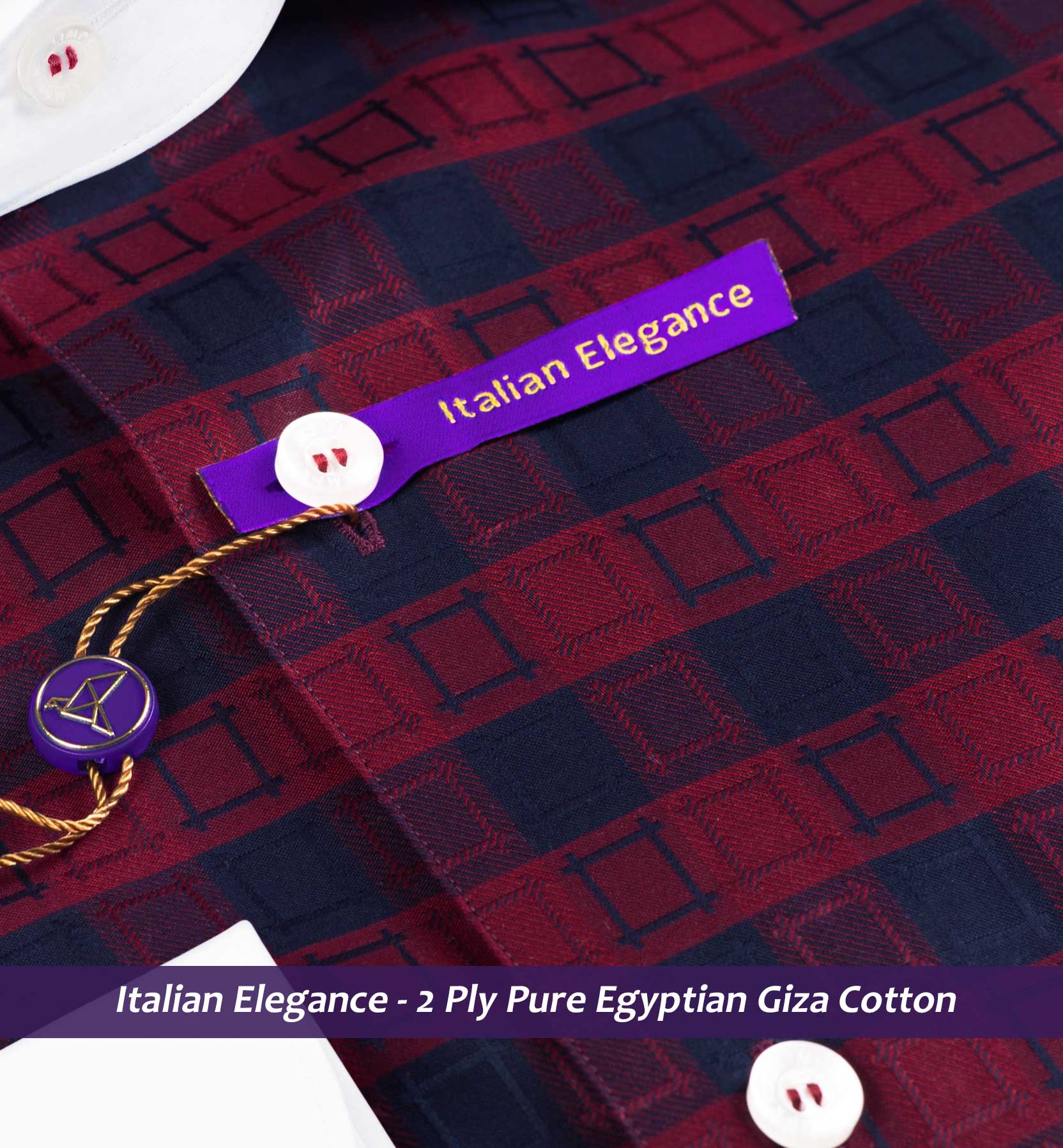 Luton- Burgundy & Navy Check- White Collar
