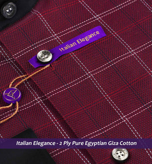Albania- Burgundy & White Check- Black Collar
