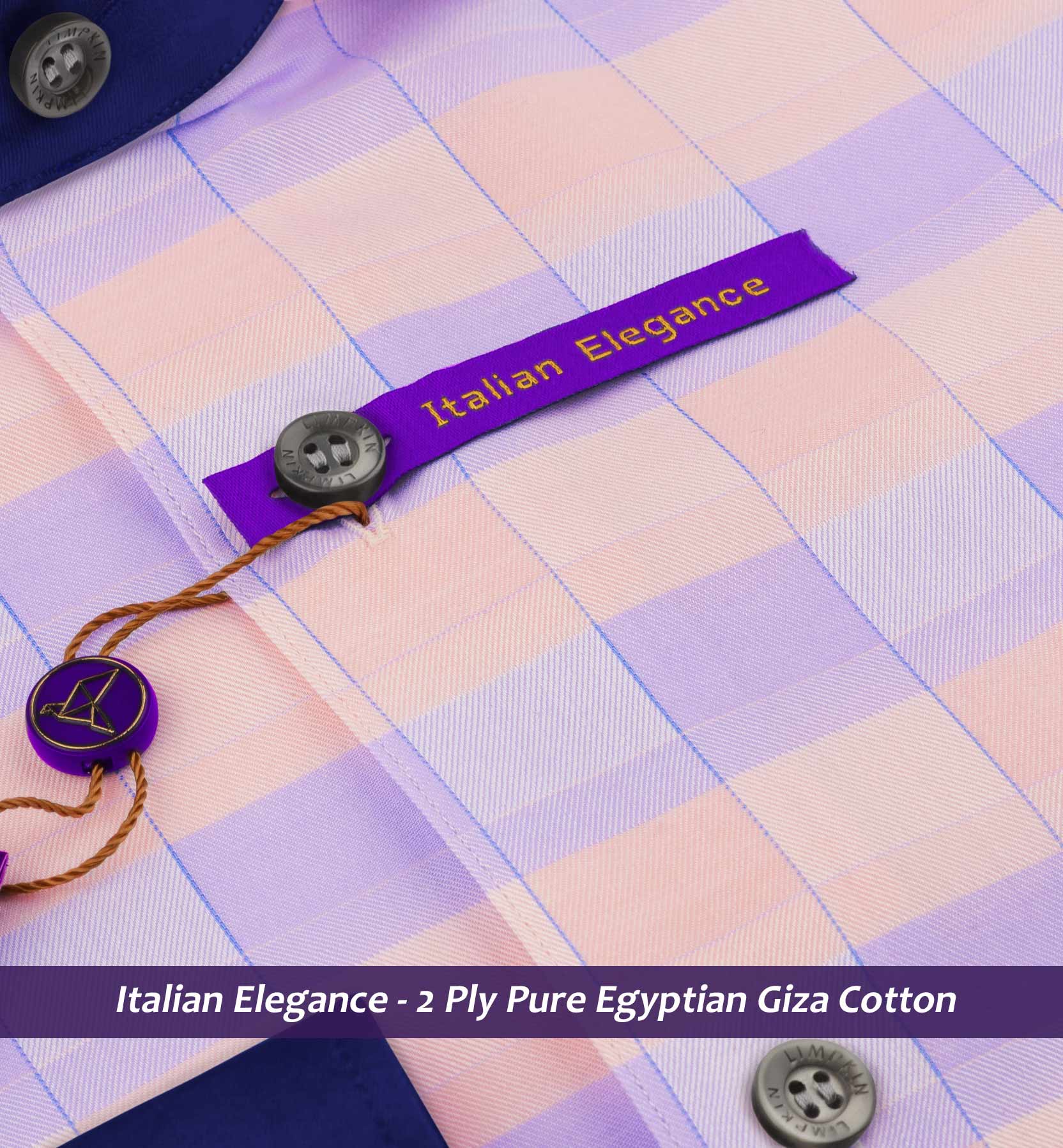 Postiano- Flamingo Pink & Lilac Check- Navy Collar