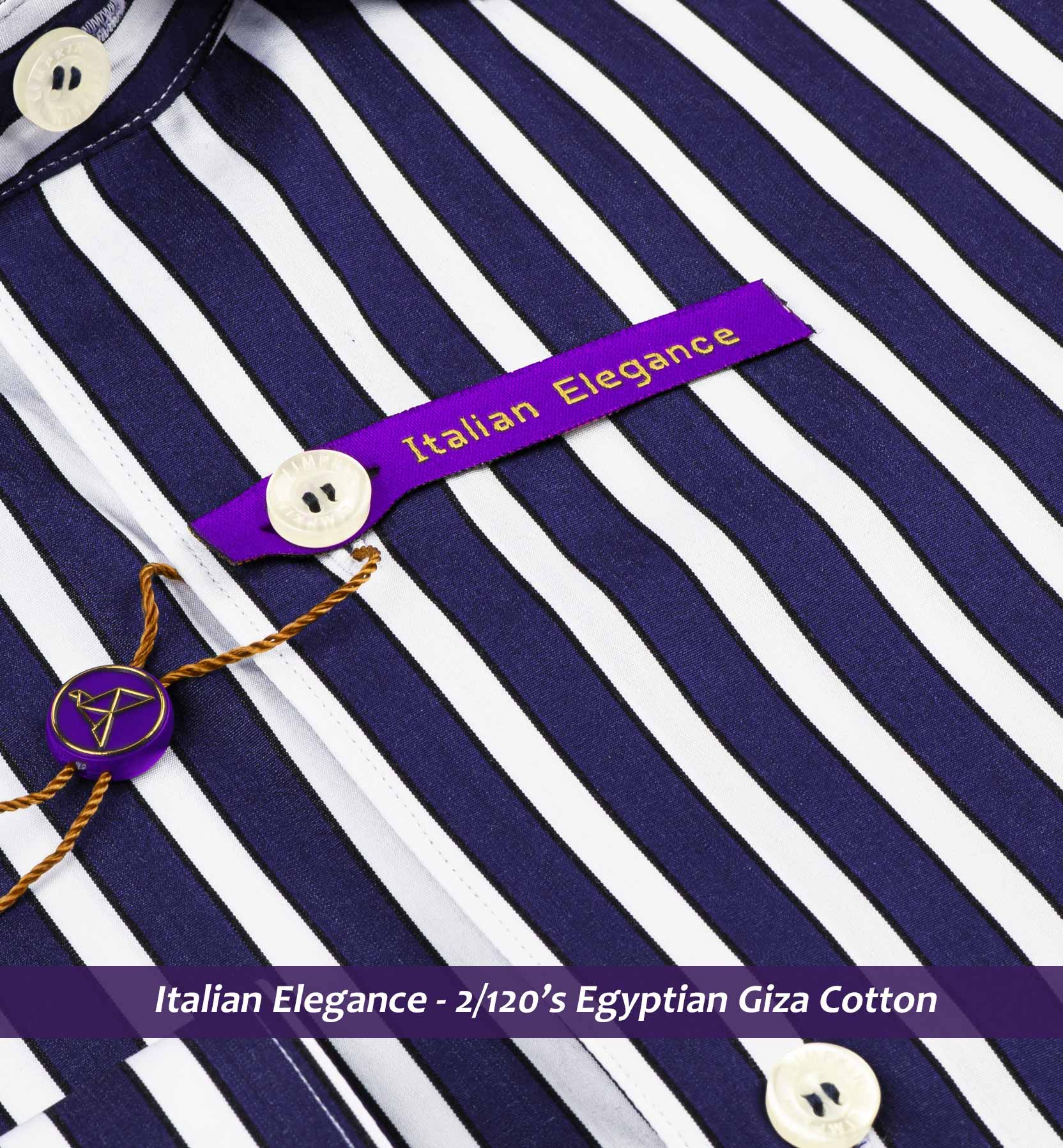 Manhattan- Navy & White Stripe- 2/120 Egyptian Giza Cotton