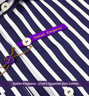 Manhattan- Navy & White Stripe- 2/120 Egyptian Giza Cotton