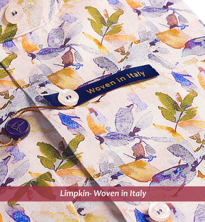 Lombok- Beige & Green Leaf Print- Cotton Linen Blend