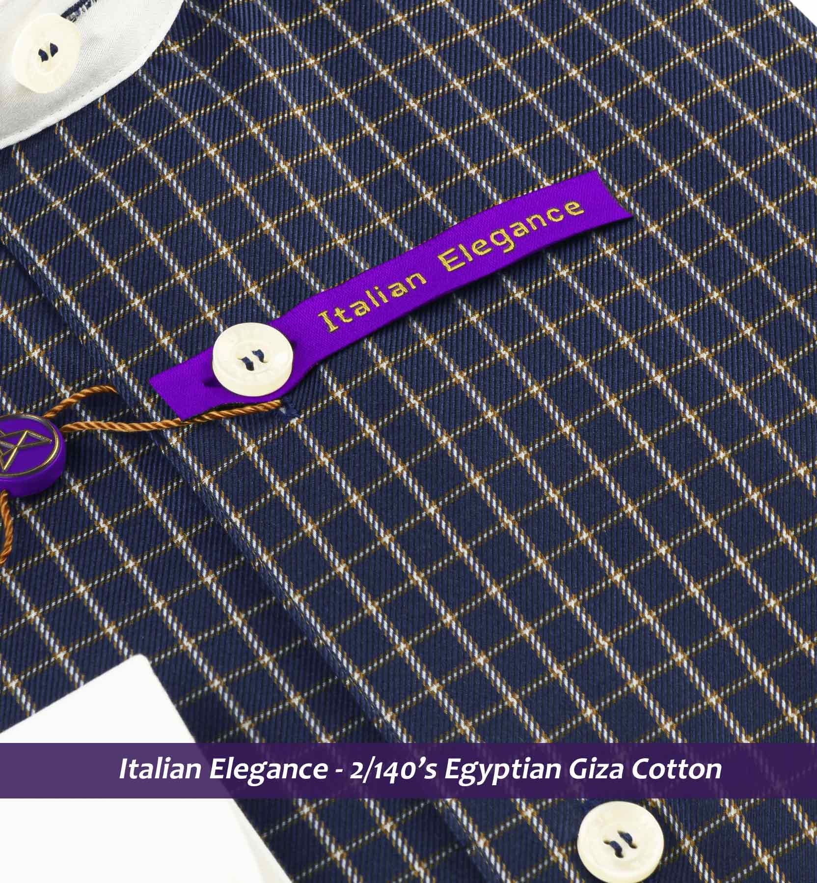 Porus- Navy & White Check- White Collar- 2/140 Egyptian Giza Cotton
