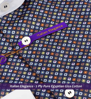 Sorrento- Navy Blue & Orange Print- White Collar