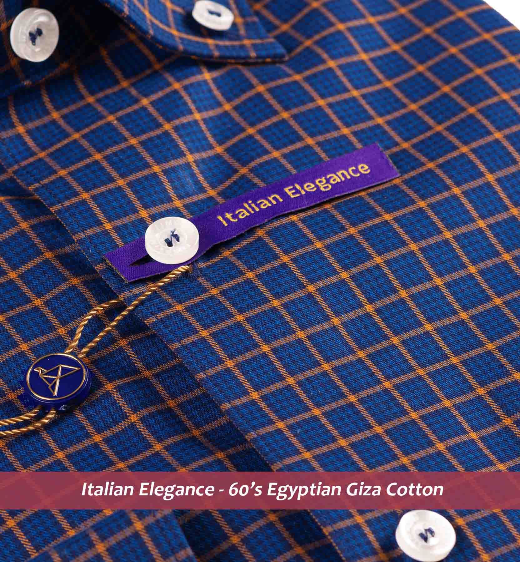 Brisbane- Navy & Orange Check- Button Down