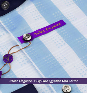 Berkeley- Cerulean Blue & Turquoise Check- Navy Collar