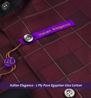 Portugal- Burgundy & Olive Check- Black Collar