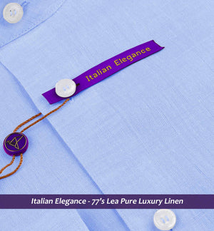 Amalfi- Azure Blue Linen- Mandarin Collar- 77's Lea Pure Luxury Linen