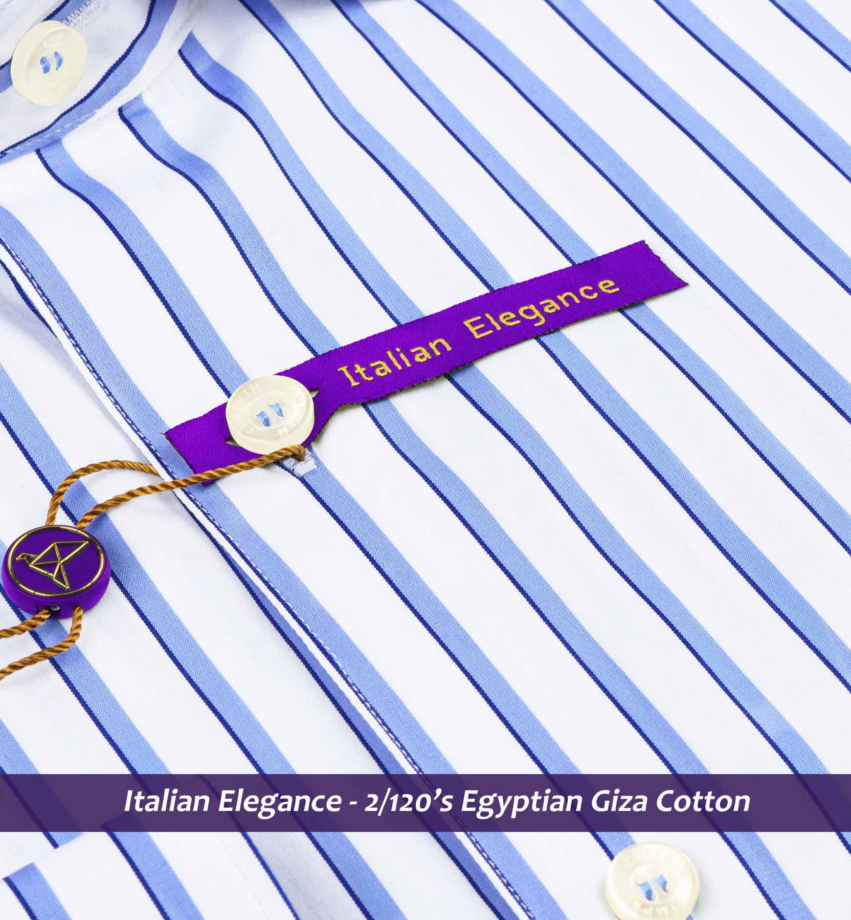 Austin- Azure Blue & Navy Stripe- 2/120 Egyptian Giza Cotton