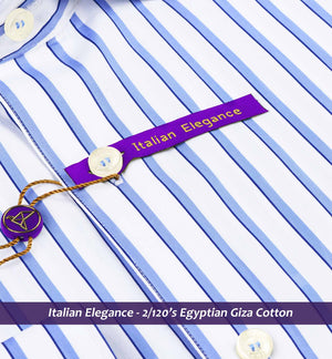 Austin- Azure Blue & Navy Stripe- 2/120 Egyptian Giza Cotton