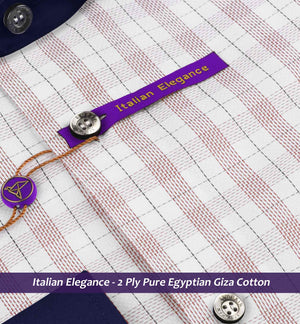Portugal- Mulberry Burgundy & White Check- Navy Collar