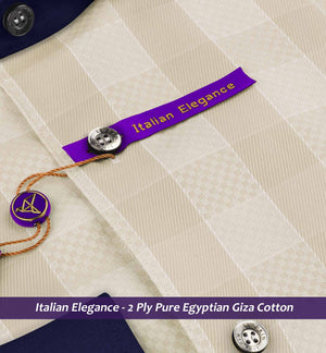 Moreno- Cream & Beige Check- Navy Collar