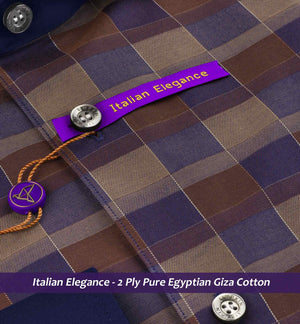 Glasgow- Navy & Caramel Brown Check- Navy Collar